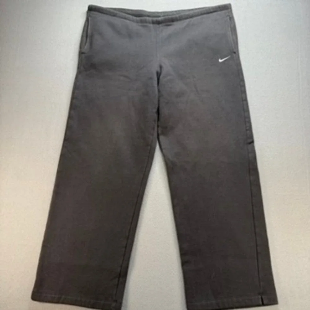 Vintage Nike Sweatpants Mens M Grey Y2K Fleece Wide Leg Swoosh Embroidered 90s